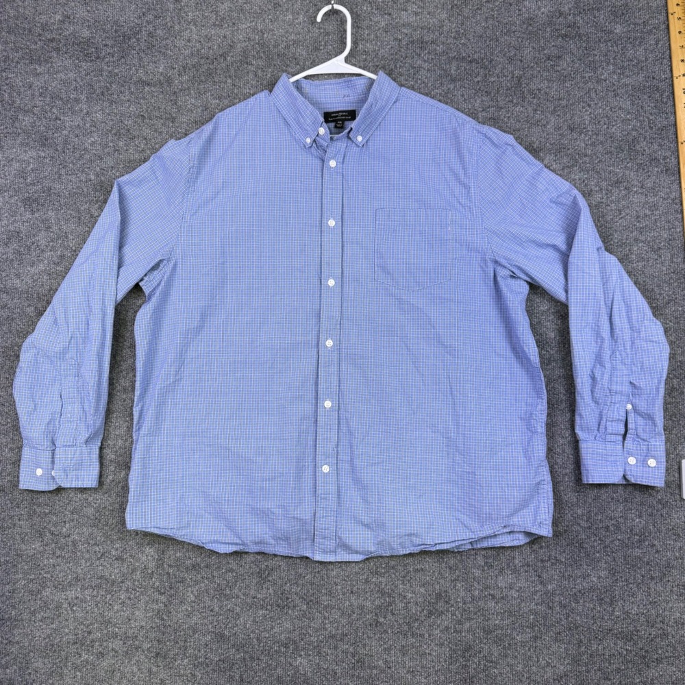 Banana Republic Mens XXL Slim Fit Untucked Shirt Blue Plaid Button Long Sleev